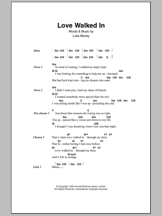 Thunder Love Walked In sheet music notes and chords arranged for Guitar Chords/Lyrics