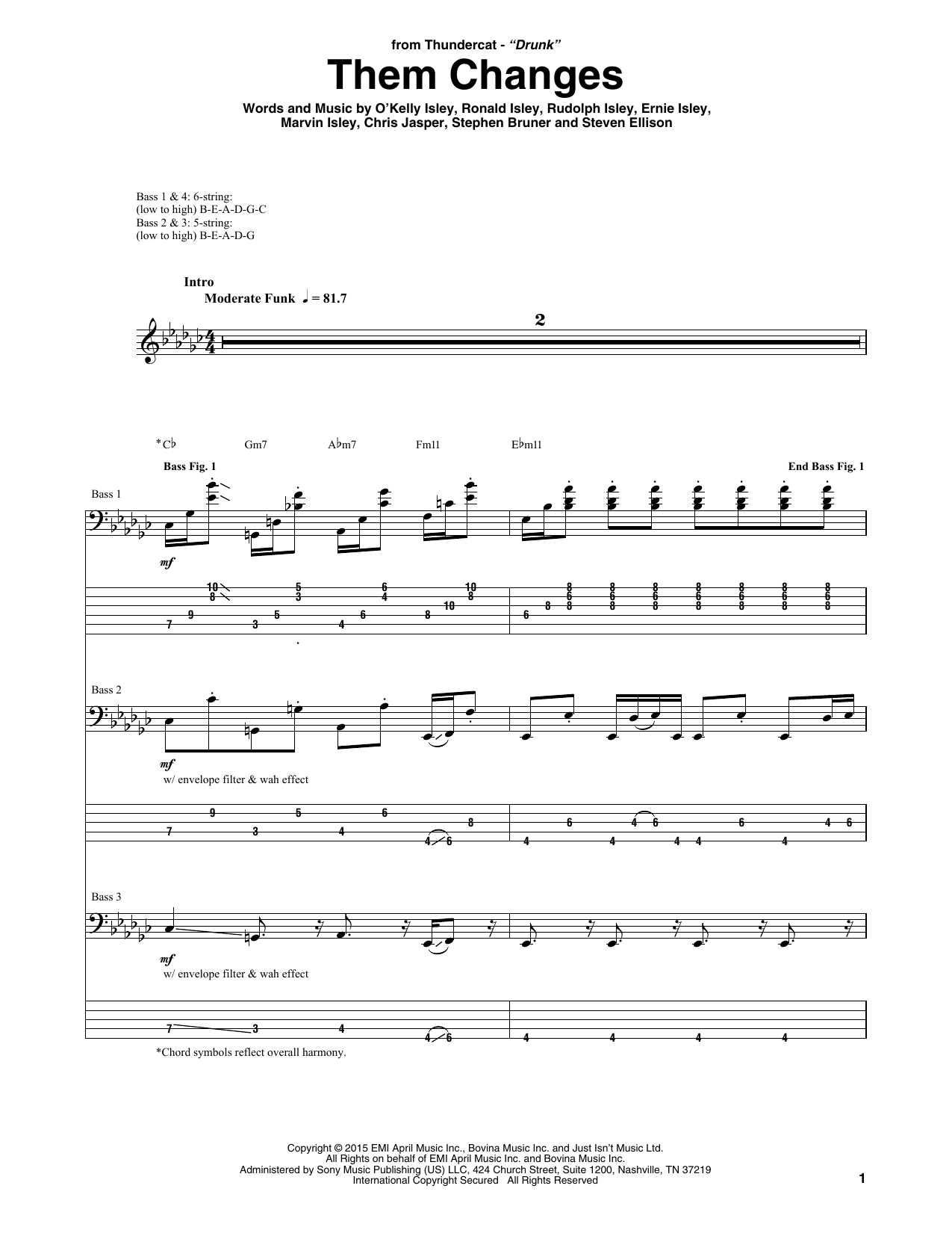 Thundercat Them Changes sheet music notes and chords arranged for Bass Guitar Tab