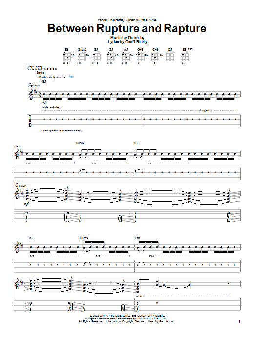 Thursday Between Rupture And Rapture sheet music notes and chords arranged for Guitar Tab