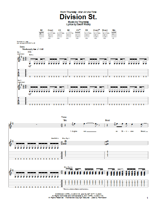 Thursday Division St. sheet music notes and chords arranged for Guitar Tab
