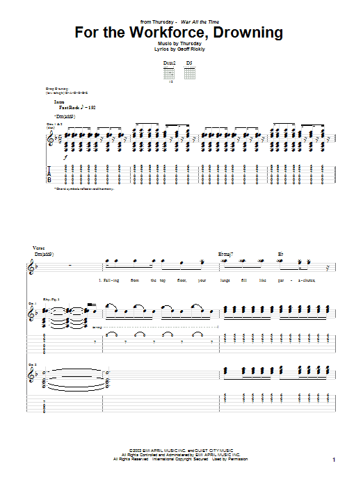 Thursday For The Workforce, Drowning sheet music notes and chords arranged for Guitar Tab