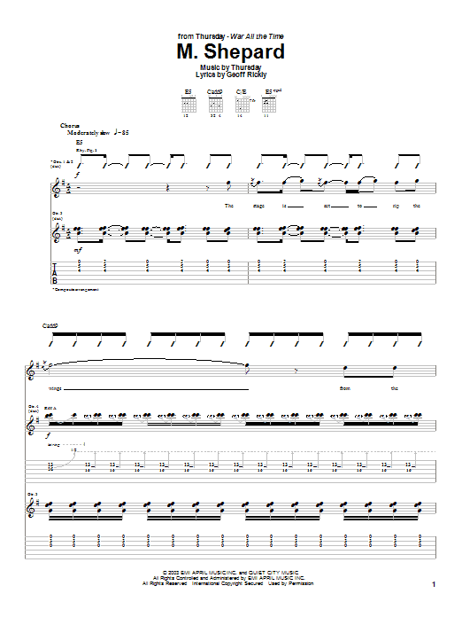 Thursday M. Shepard sheet music notes and chords arranged for Guitar Tab