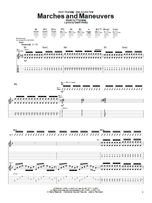 Thursday Marches And Maneuvers sheet music notes and chords arranged for Guitar Tab