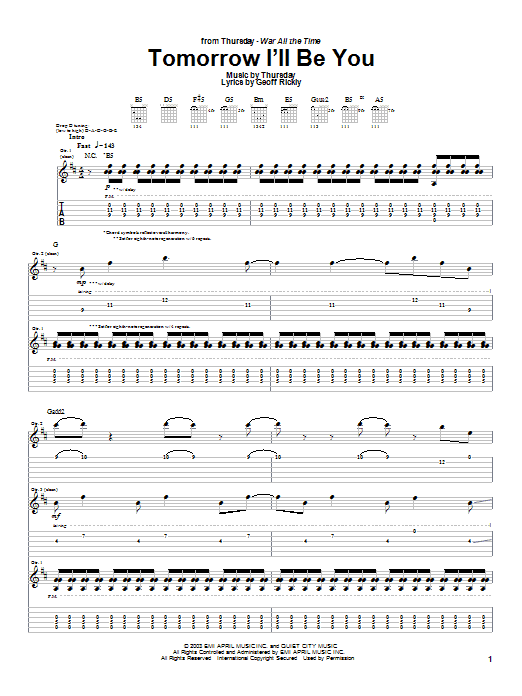Thursday Tomorrow I'll Be You sheet music notes and chords arranged for Guitar Tab