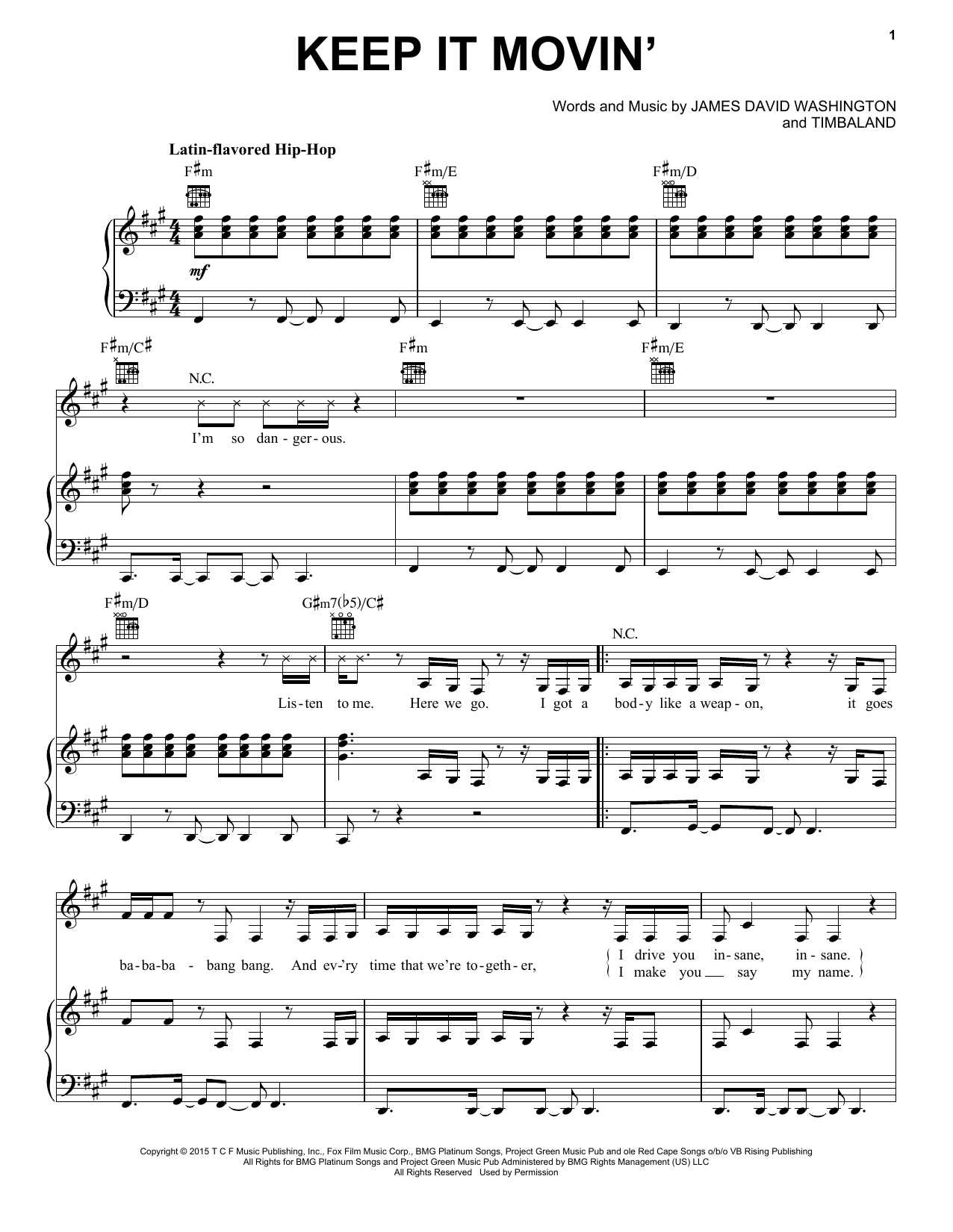 Tiana/Serayah McNeill/Hakeem Lyon/Bryshere Gray Keep It Movin' sheet music notes and chords arranged for Piano, Vocal & Guitar Chords (Right-Hand Melody)