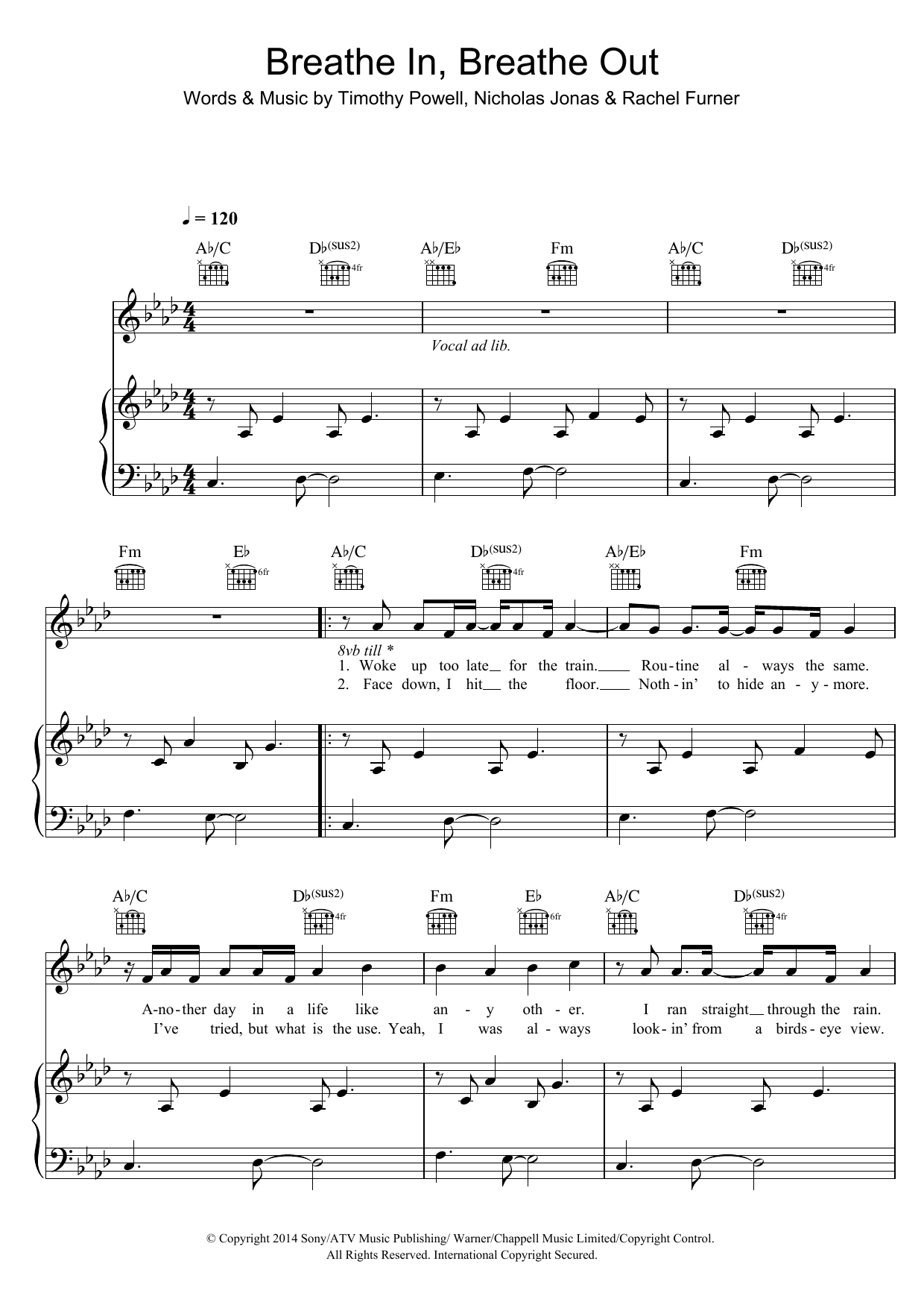 Tich Breathe In, Breathe Out sheet music notes and chords arranged for Piano, Vocal & Guitar Chords