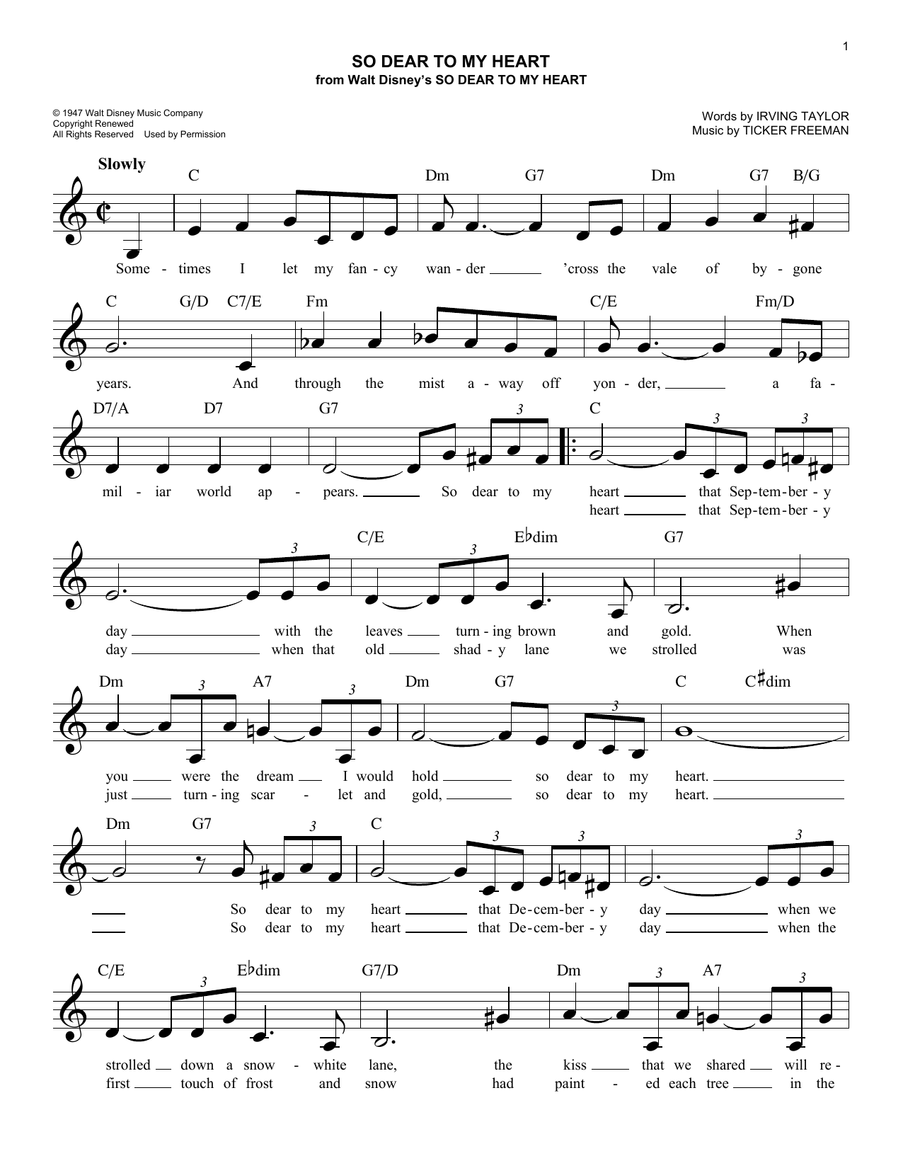 Ticker Freeman So Dear To My Heart sheet music notes and chords arranged for Easy Lead Sheet / Fake Book