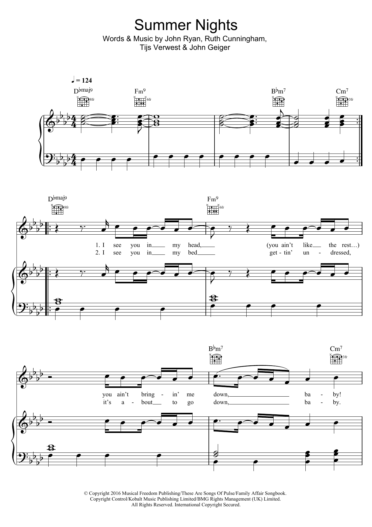 Tiesto Summer Nights (featuring John Legend) sheet music notes and chords arranged for Piano, Vocal & Guitar Chords
