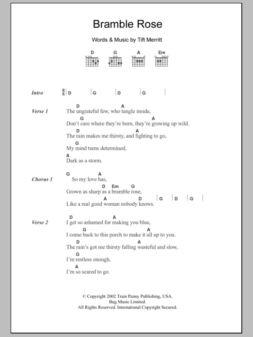 Tift Merritt Bramble Rose sheet music notes and chords arranged for Guitar Chords/Lyrics