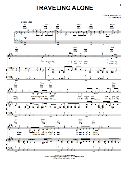 Tift Merritt Traveling Alone sheet music notes and chords arranged for Piano, Vocal & Guitar Chords (Right-Hand Melody)