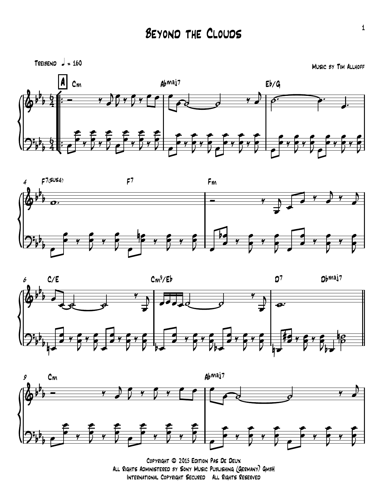 Tim Allhoff Beyond The Clouds sheet music notes and chords arranged for Piano Solo