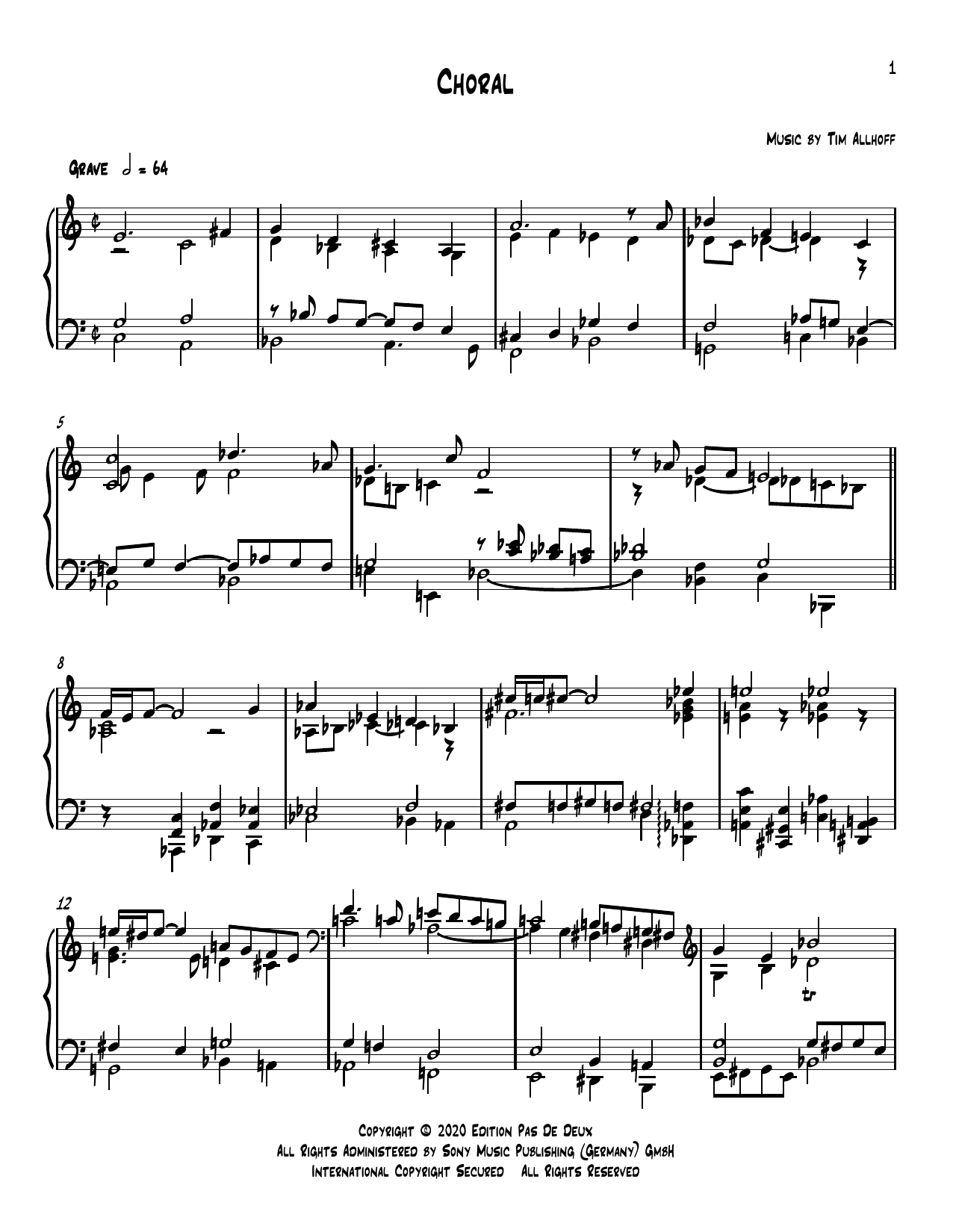 Tim Allhoff Choral sheet music notes and chords arranged for Piano Solo