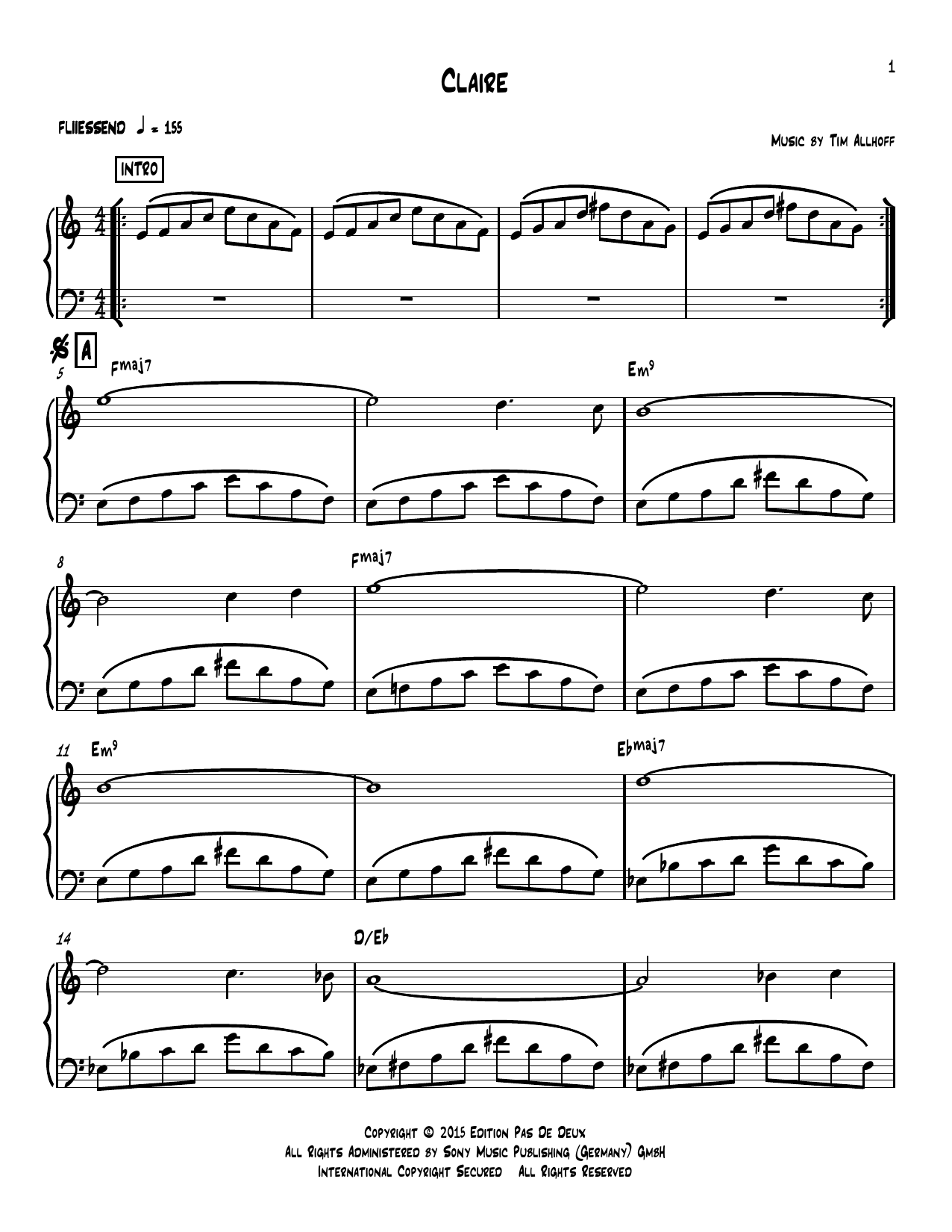Tim Allhoff Claire sheet music notes and chords arranged for Piano Solo