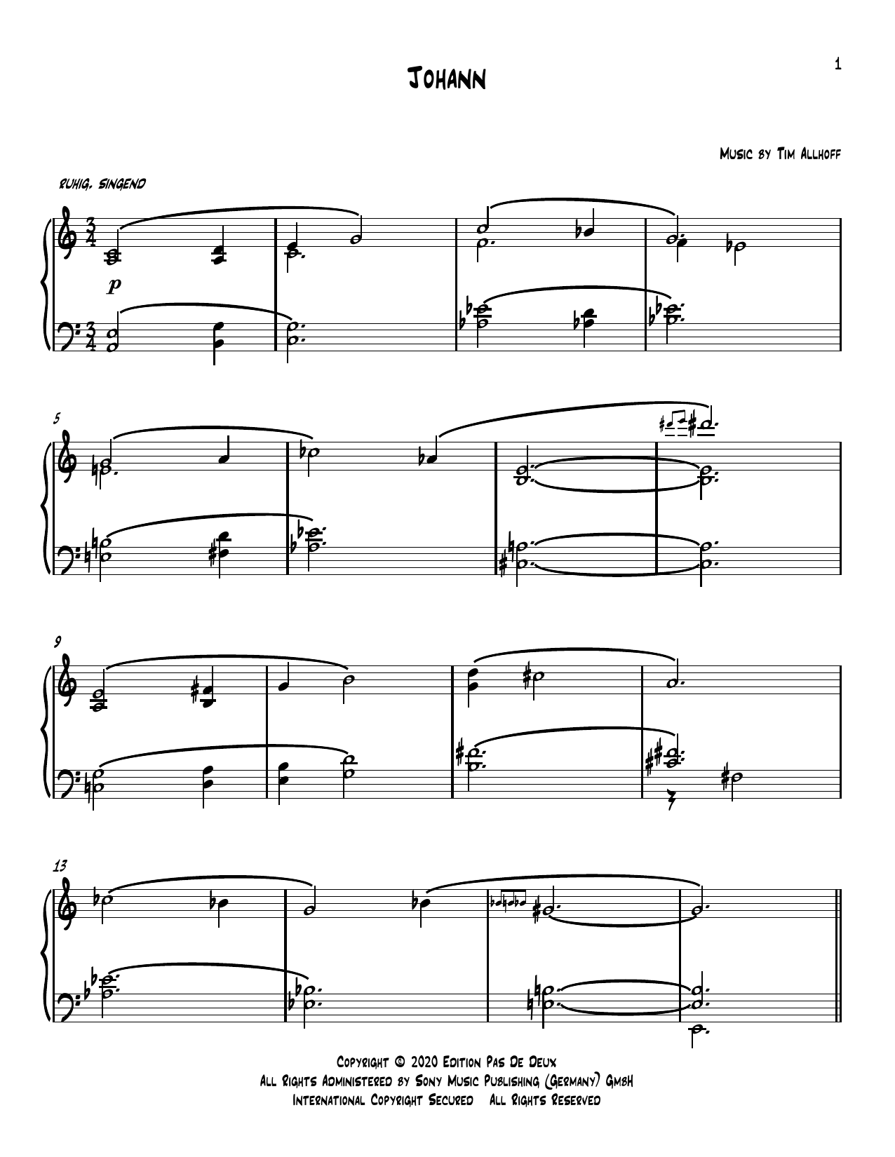 Tim Allhoff Johann sheet music notes and chords arranged for Piano Solo
