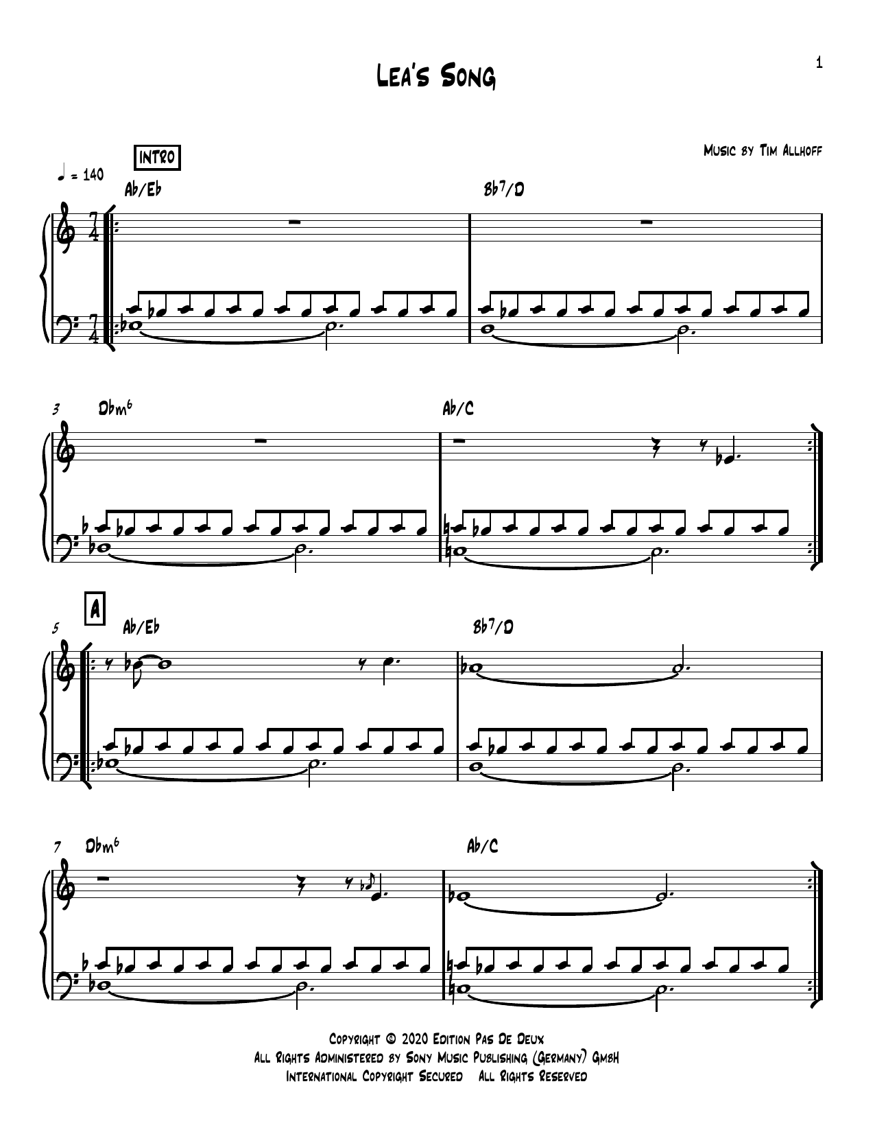 Tim Allhoff Lea's Song sheet music notes and chords arranged for Piano Solo