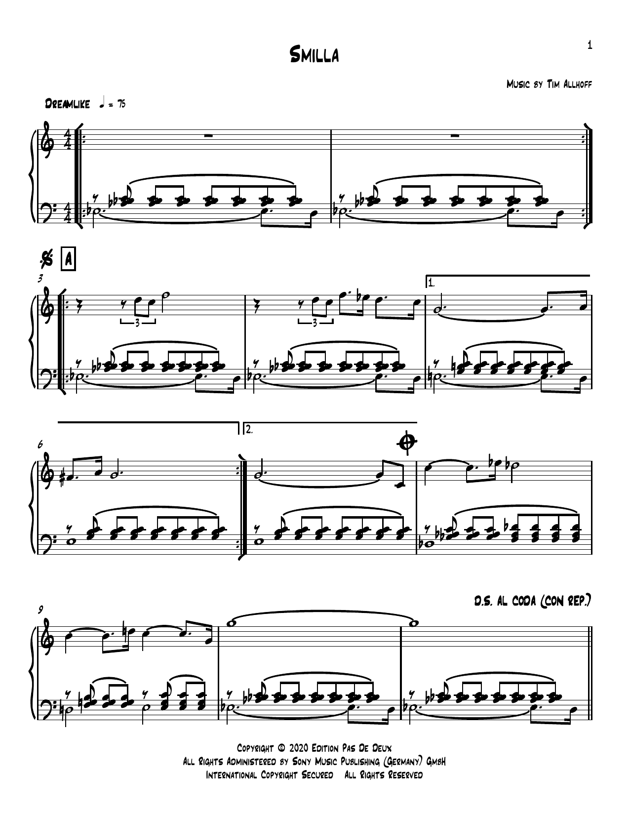 Tim Allhoff Smilla sheet music notes and chords arranged for Piano Solo
