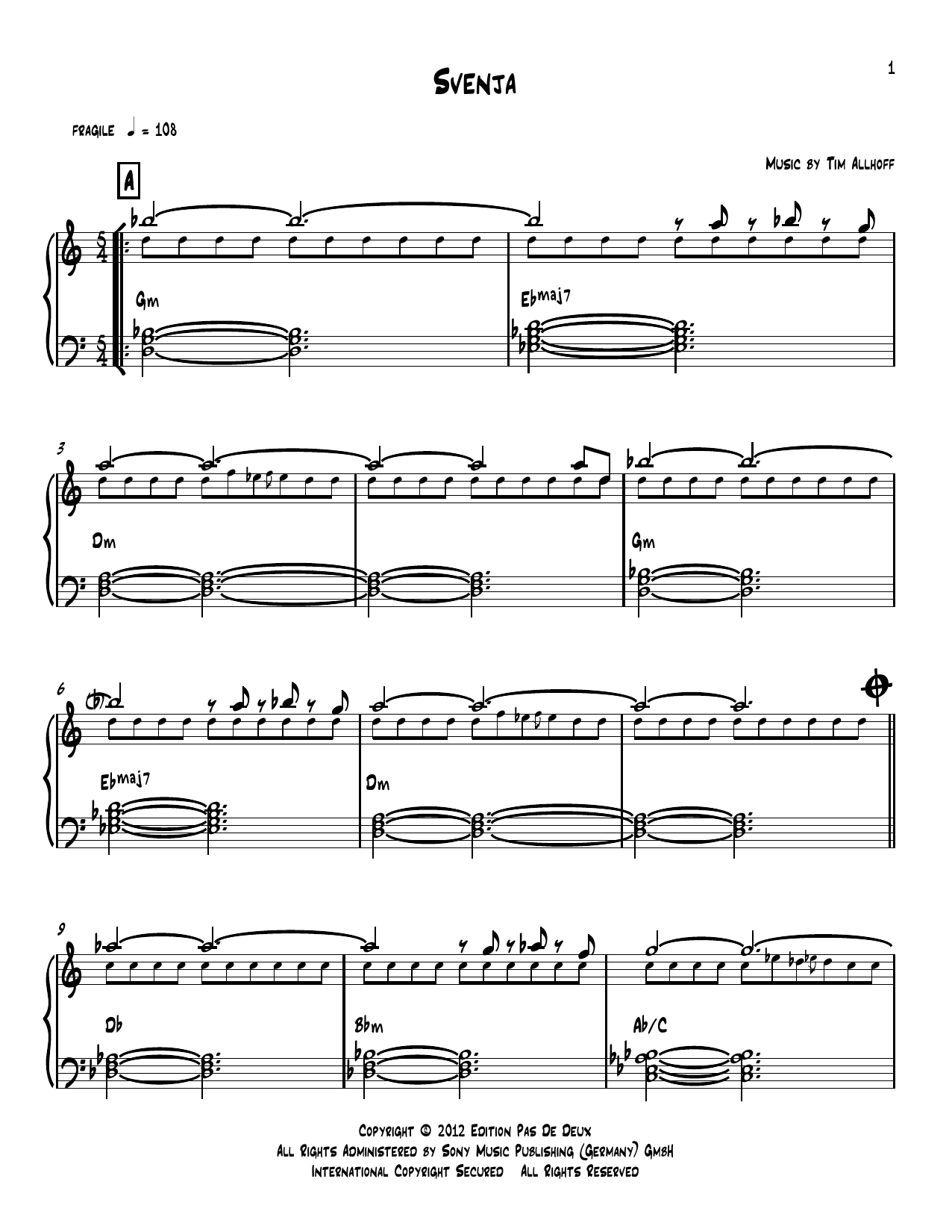 Tim Allhoff Svenja sheet music notes and chords arranged for Piano Solo