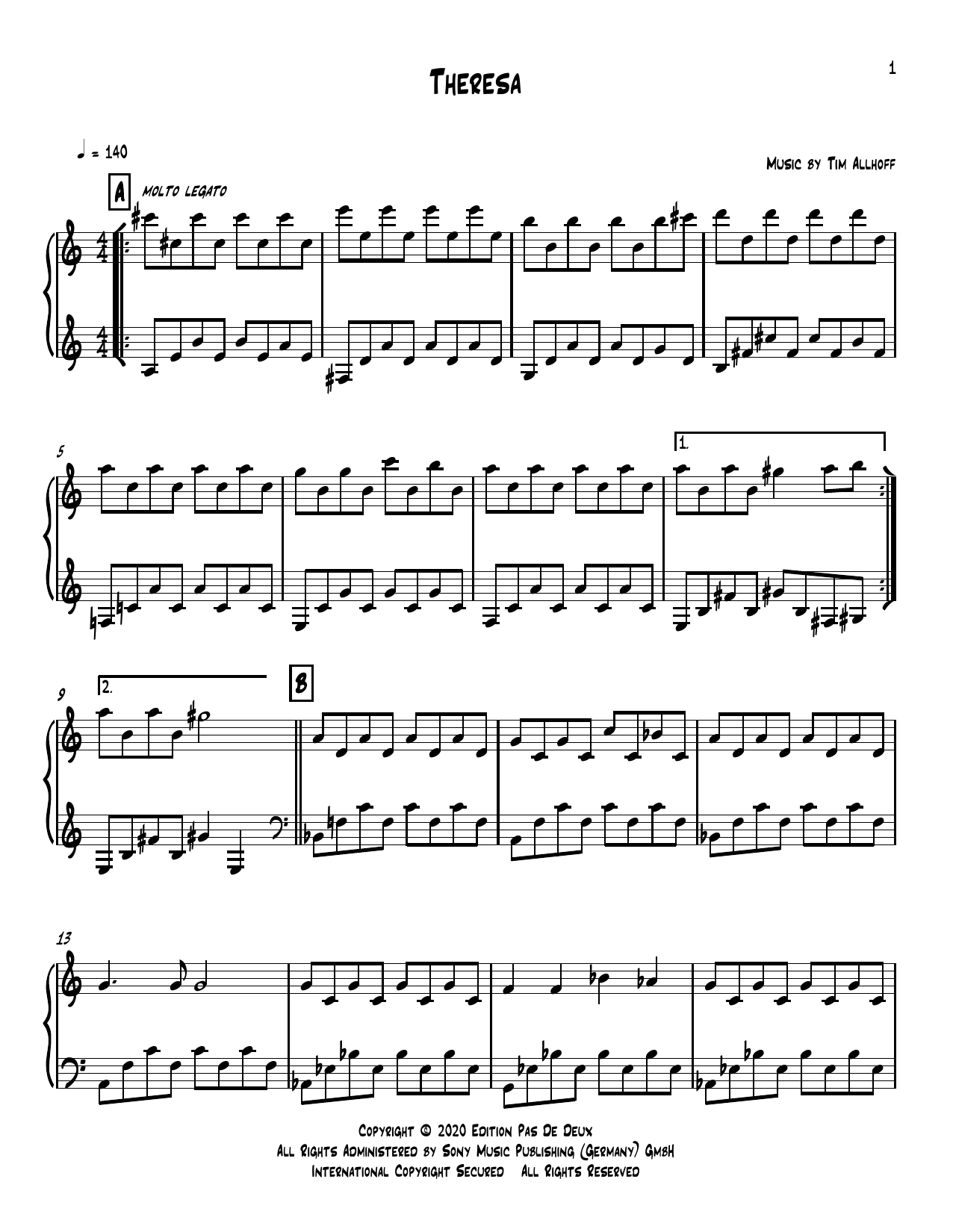 Tim Allhoff Theresa sheet music notes and chords arranged for Piano Solo
