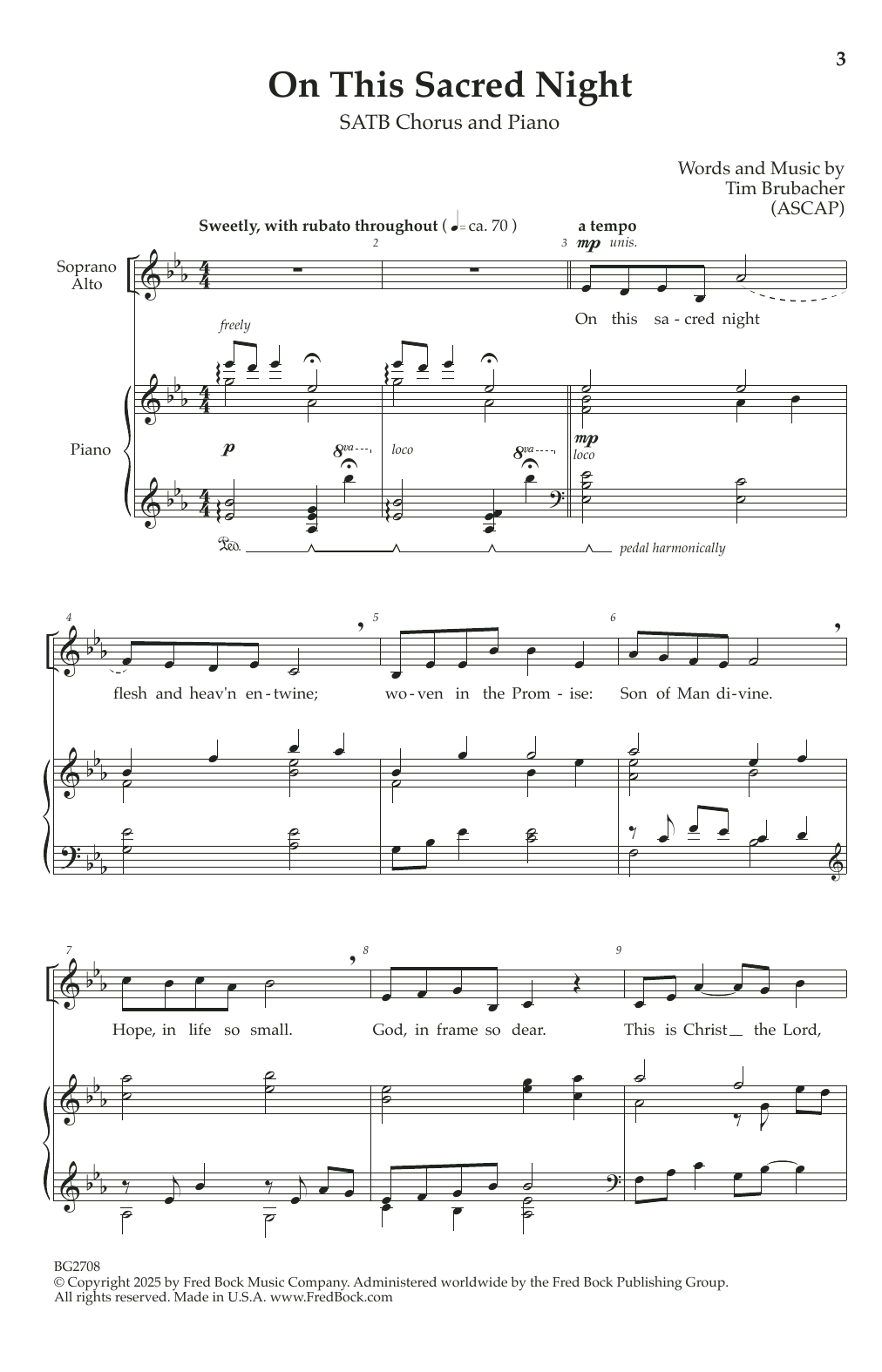 Tim Brubacher On This Sacred Night sheet music notes and chords arranged for SATB Choir