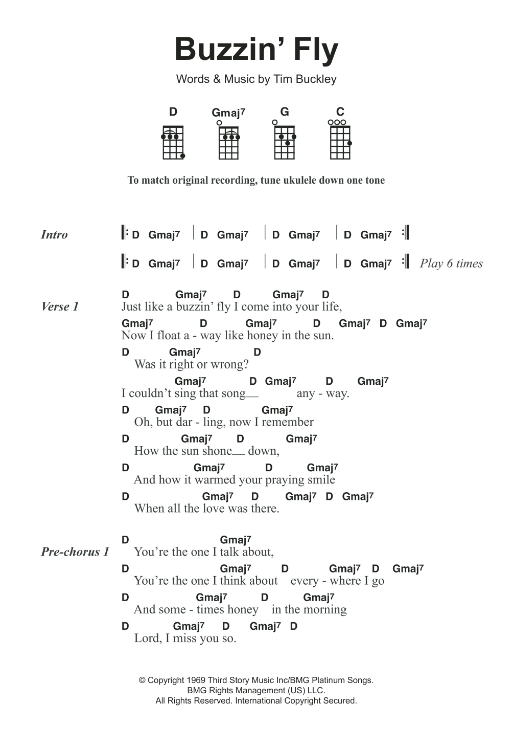 Tim Buckley Buzzin' Fly sheet music notes and chords arranged for Ukulele