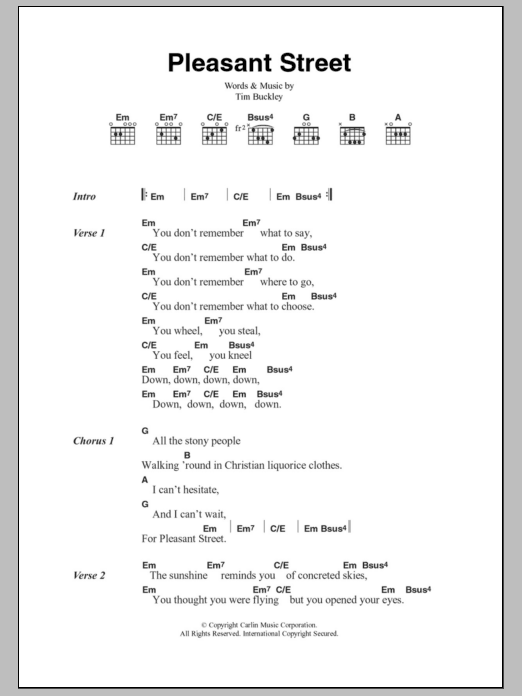 Tim Buckley Pleasant Street sheet music notes and chords arranged for Guitar Chords/Lyrics