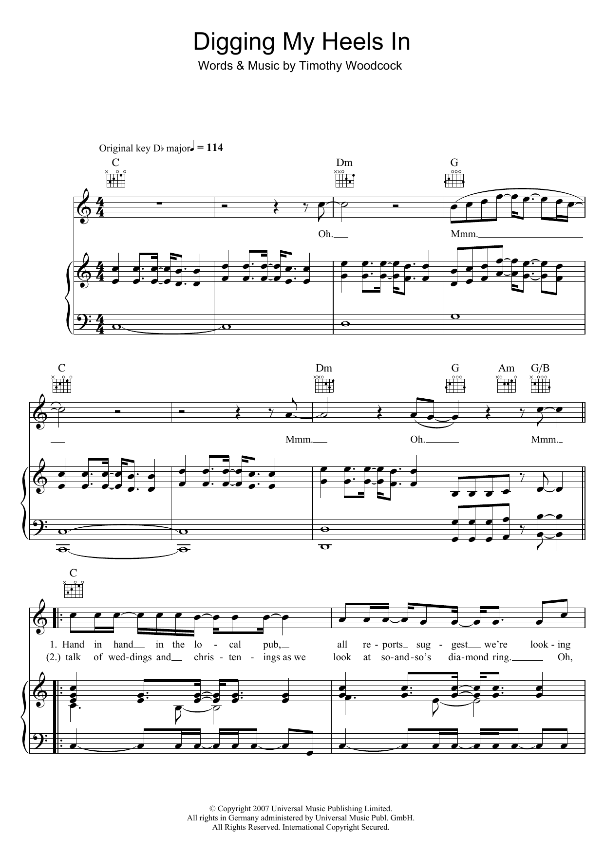 Tim Daniel Digging My Heels In sheet music notes and chords arranged for Piano, Vocal & Guitar Chords