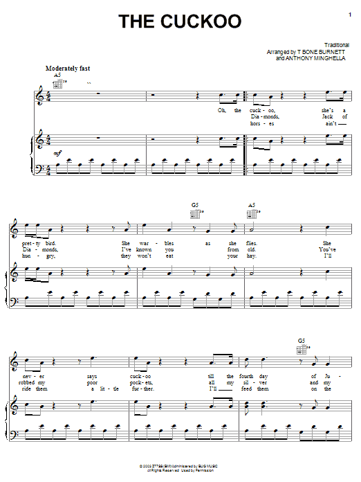 Tim Eriksen The Cuckoo sheet music notes and chords arranged for Piano, Vocal & Guitar Chords (Right-Hand Melody)