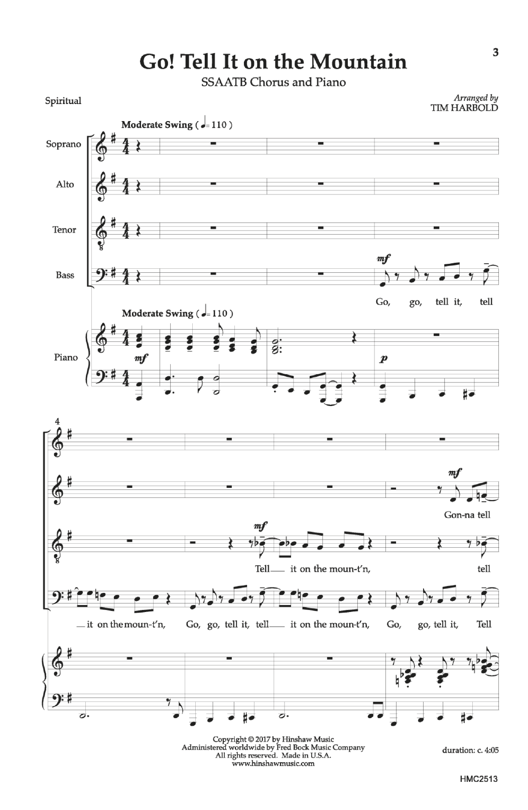 Tim Harbold Go! Tell It on the Mountain sheet music notes and chords arranged for Choir