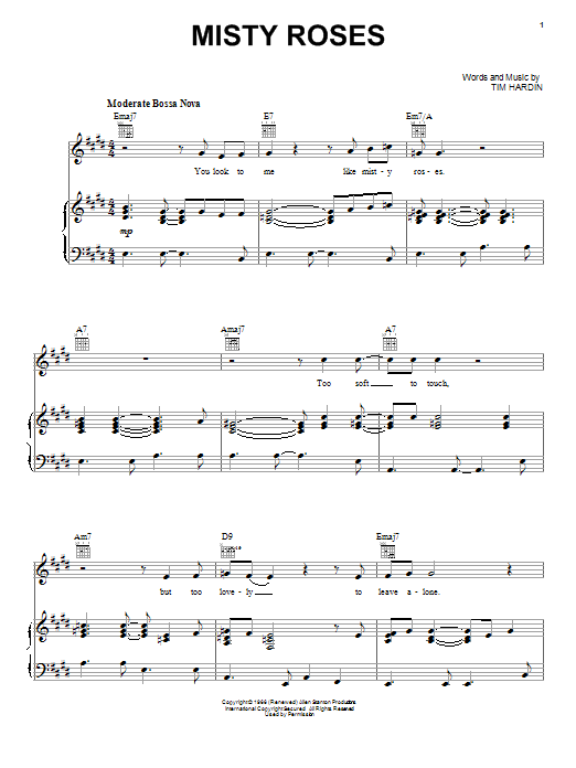 Tim Hardin Misty Roses sheet music notes and chords arranged for Piano, Vocal & Guitar Chords (Right-Hand Melody)