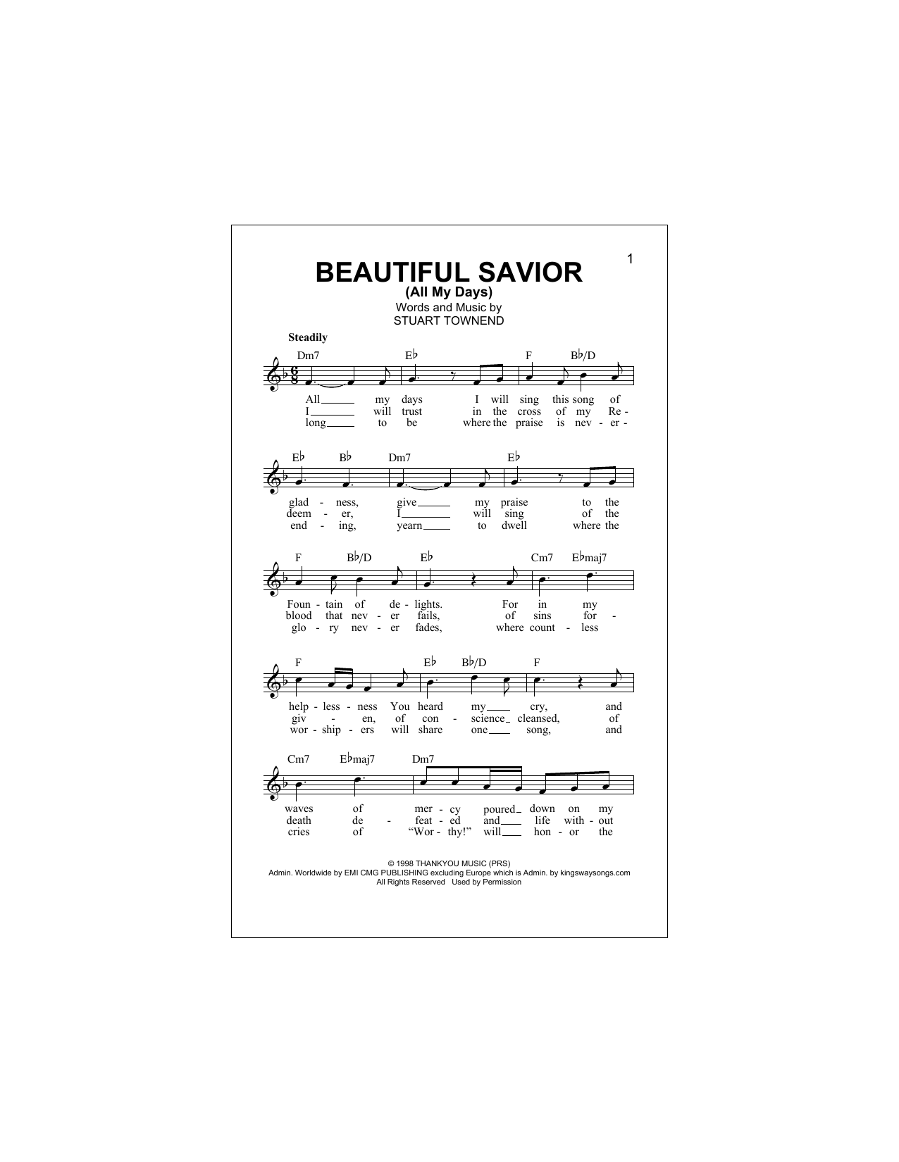 Tim Hughes Beautiful Savior (All My Days) sheet music notes and chords arranged for Lead Sheet / Fake Book