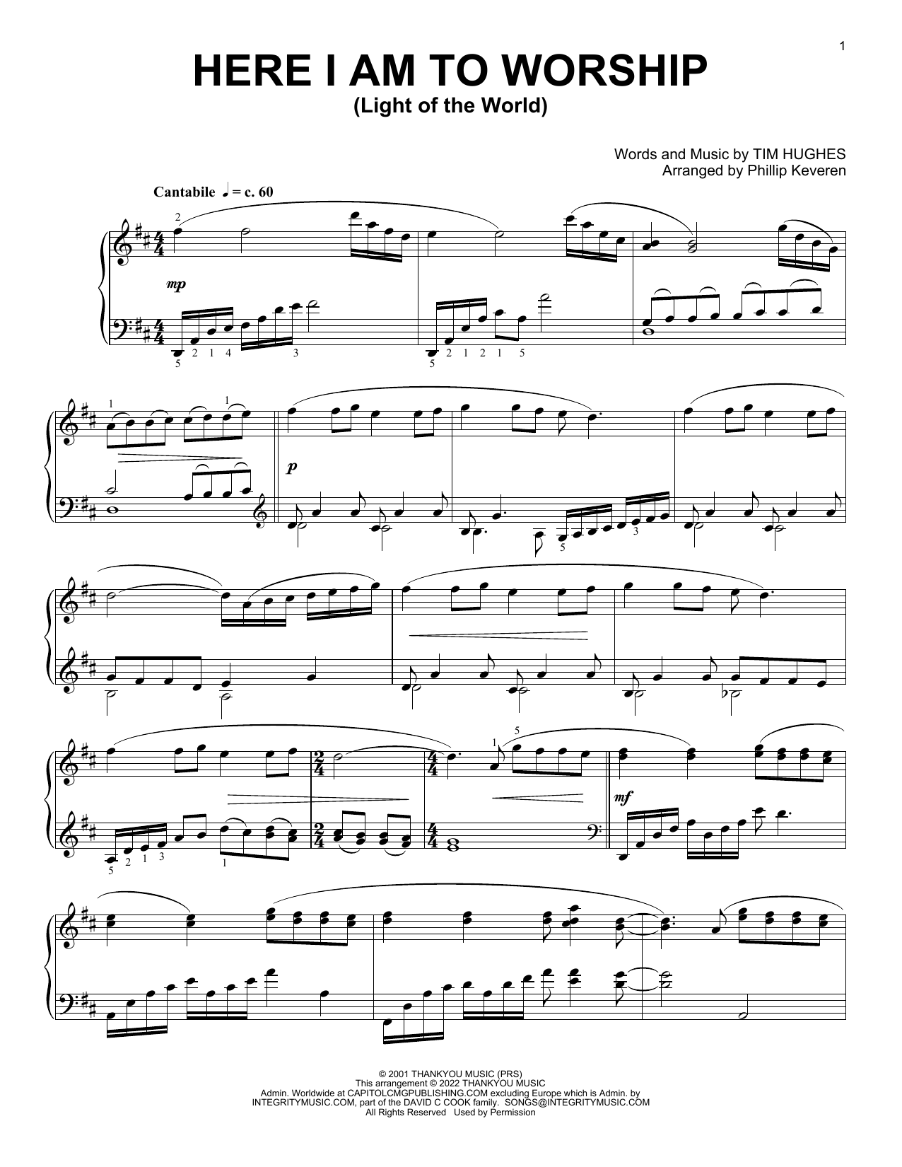 Tim Hughes Here I Am To Worship (Light Of The World) [Classical version] (arr. Phillip Keveren) sheet music notes and chords arranged for Piano Solo