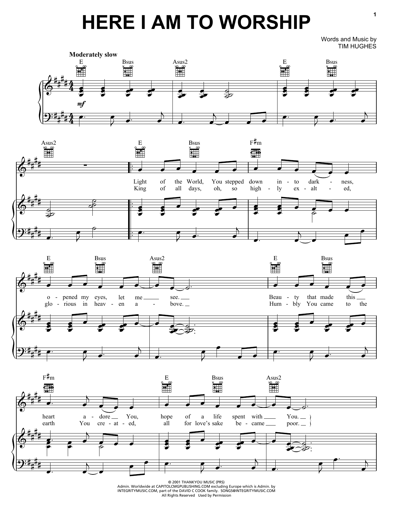 Tim Hughes Here I Am To Worship sheet music notes and chords arranged for Solo Guitar
