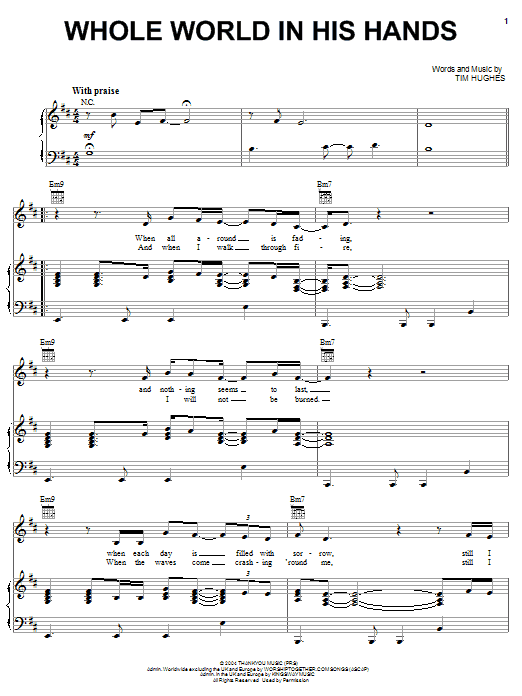Tim Hughes Whole World In His Hands sheet music notes and chords arranged for Piano, Vocal & Guitar Chords (Right-Hand Melody)