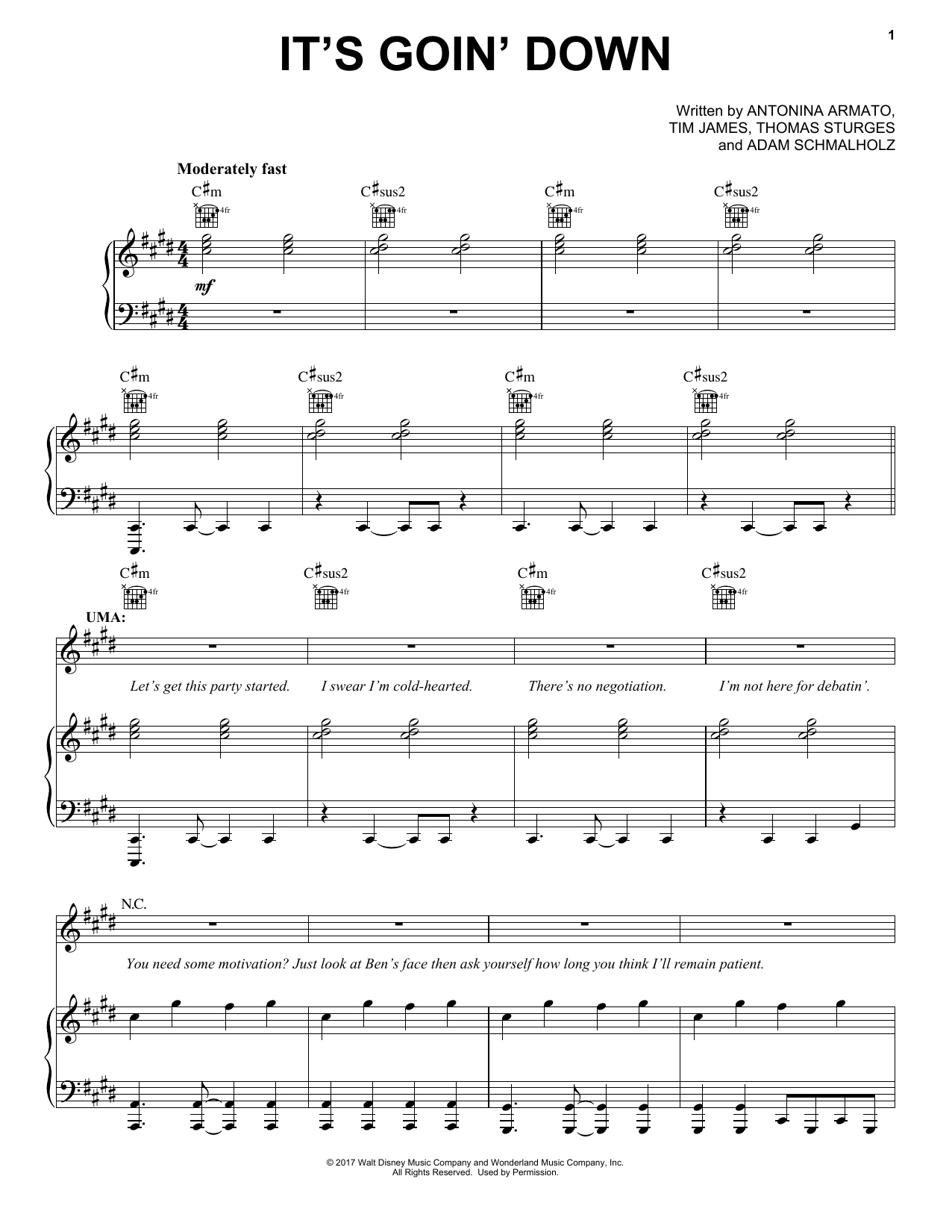 Tim James It's Goin' Down (from Disney's Descendants 2) sheet music notes and chords arranged for Piano, Vocal & Guitar Chords (Right-Hand Melody)
