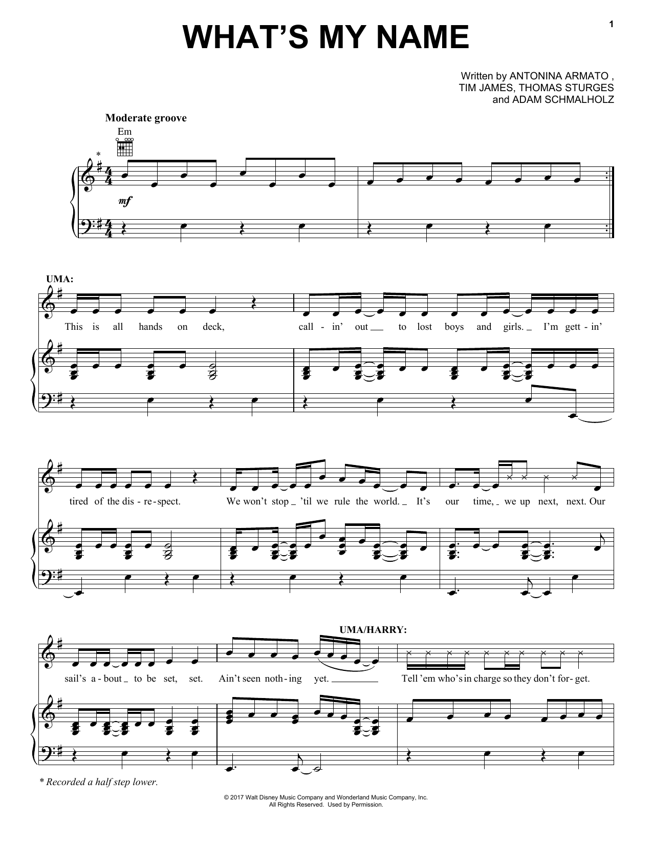 Tim James What's My Name (from Disney's Descendants 2) sheet music notes and chords arranged for Piano, Vocal & Guitar Chords (Right-Hand Melody)