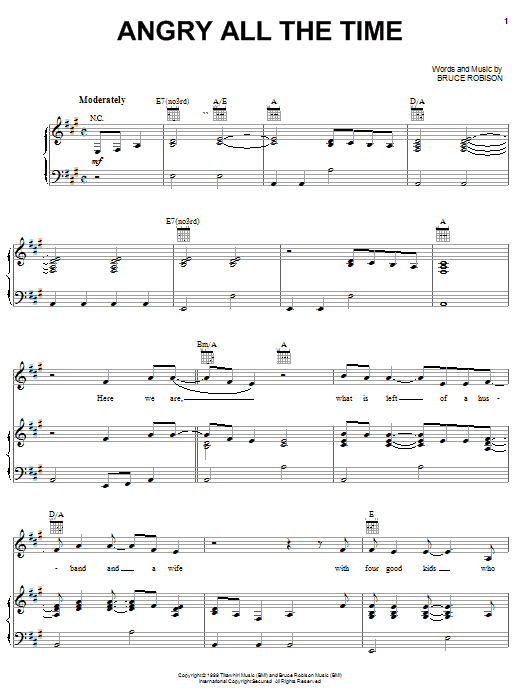 Tim McGraw Angry All The Time sheet music notes and chords arranged for Piano, Vocal & Guitar Chords (Right-Hand Melody)