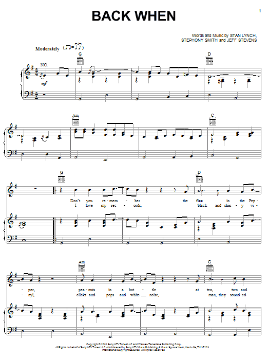 Tim McGraw Back When sheet music notes and chords arranged for Piano, Vocal & Guitar Chords (Right-Hand Melody)
