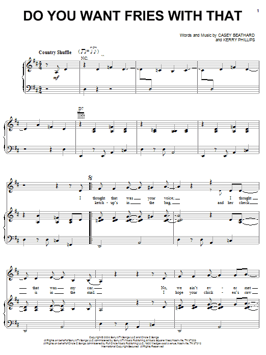 Tim McGraw Do You Want Fries With That sheet music notes and chords arranged for Piano, Vocal & Guitar Chords (Right-Hand Melody)