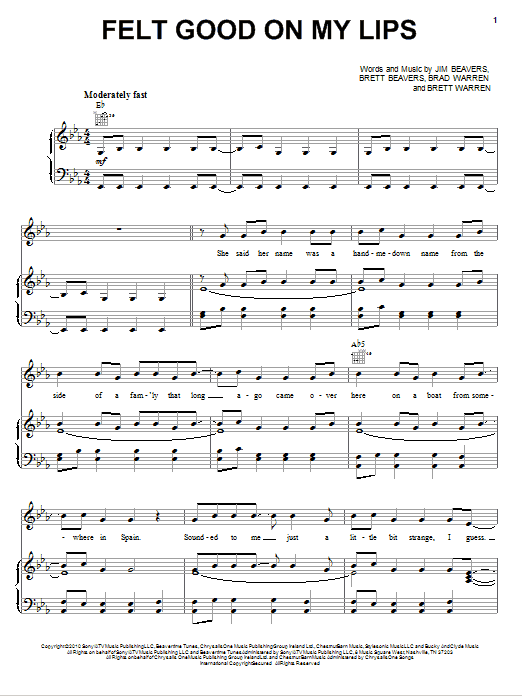 Tim McGraw Felt Good On My Lips sheet music notes and chords arranged for Piano, Vocal & Guitar Chords (Right-Hand Melody)