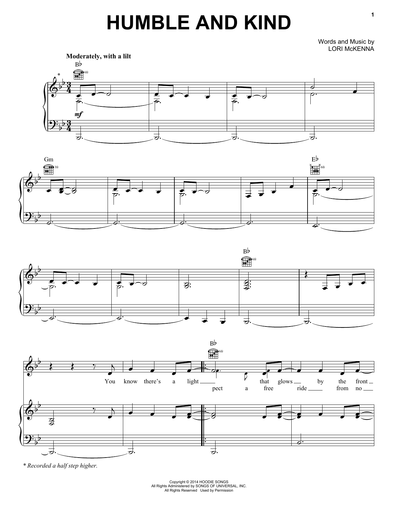 Tim McGraw Humble And Kind sheet music notes and chords arranged for Easy Piano