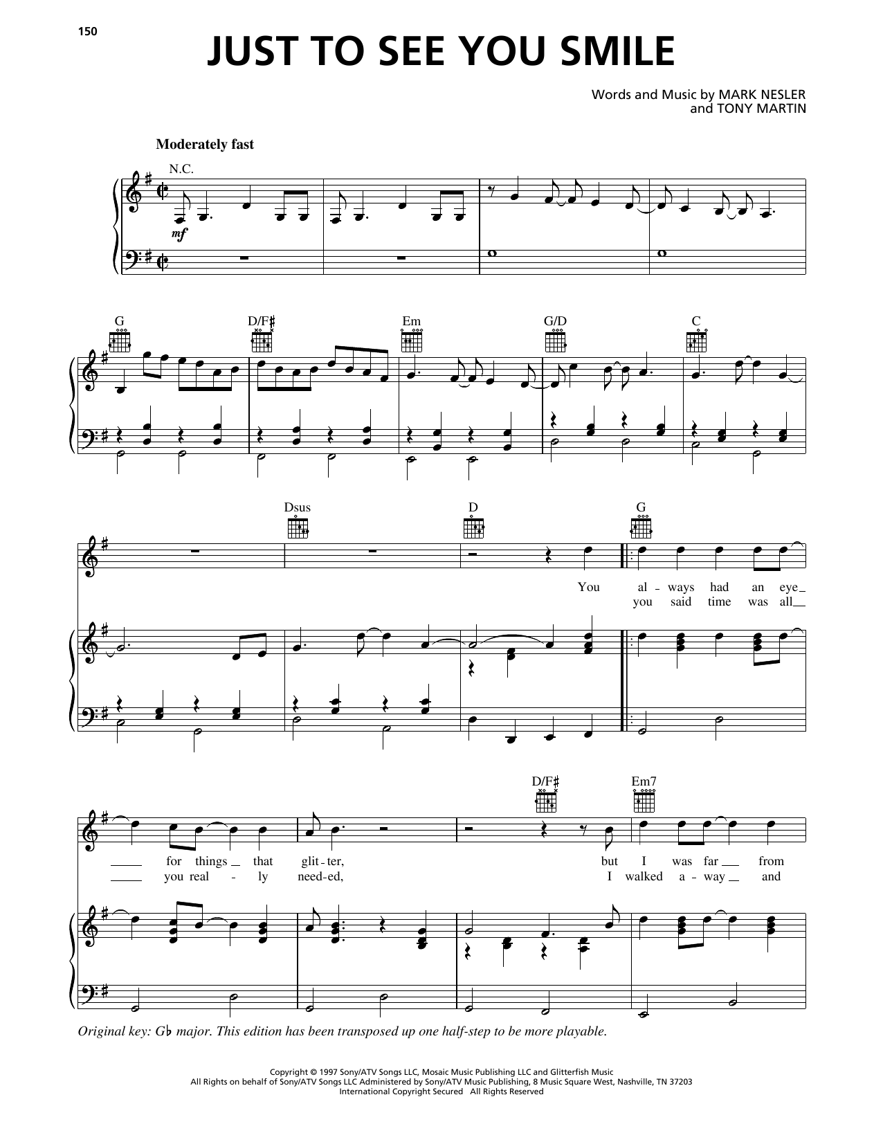 Tim McGraw Just To See You Smile sheet music notes and chords arranged for Piano, Vocal & Guitar Chords (Right-Hand Melody)