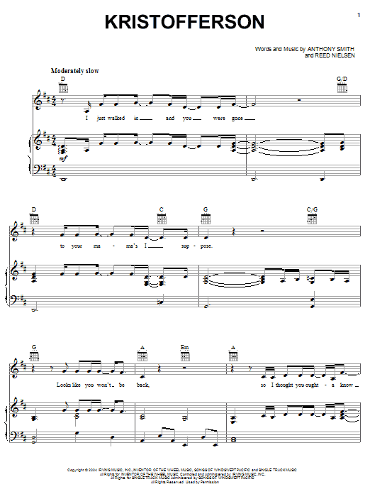 Tim McGraw Kristofferson sheet music notes and chords arranged for Piano, Vocal & Guitar Chords (Right-Hand Melody)