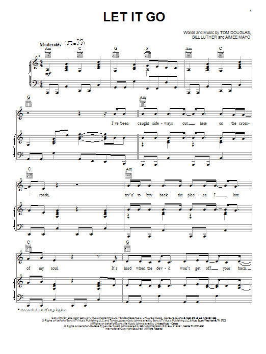 Tim McGraw Let It Go sheet music notes and chords arranged for Piano, Vocal & Guitar Chords (Right-Hand Melody)