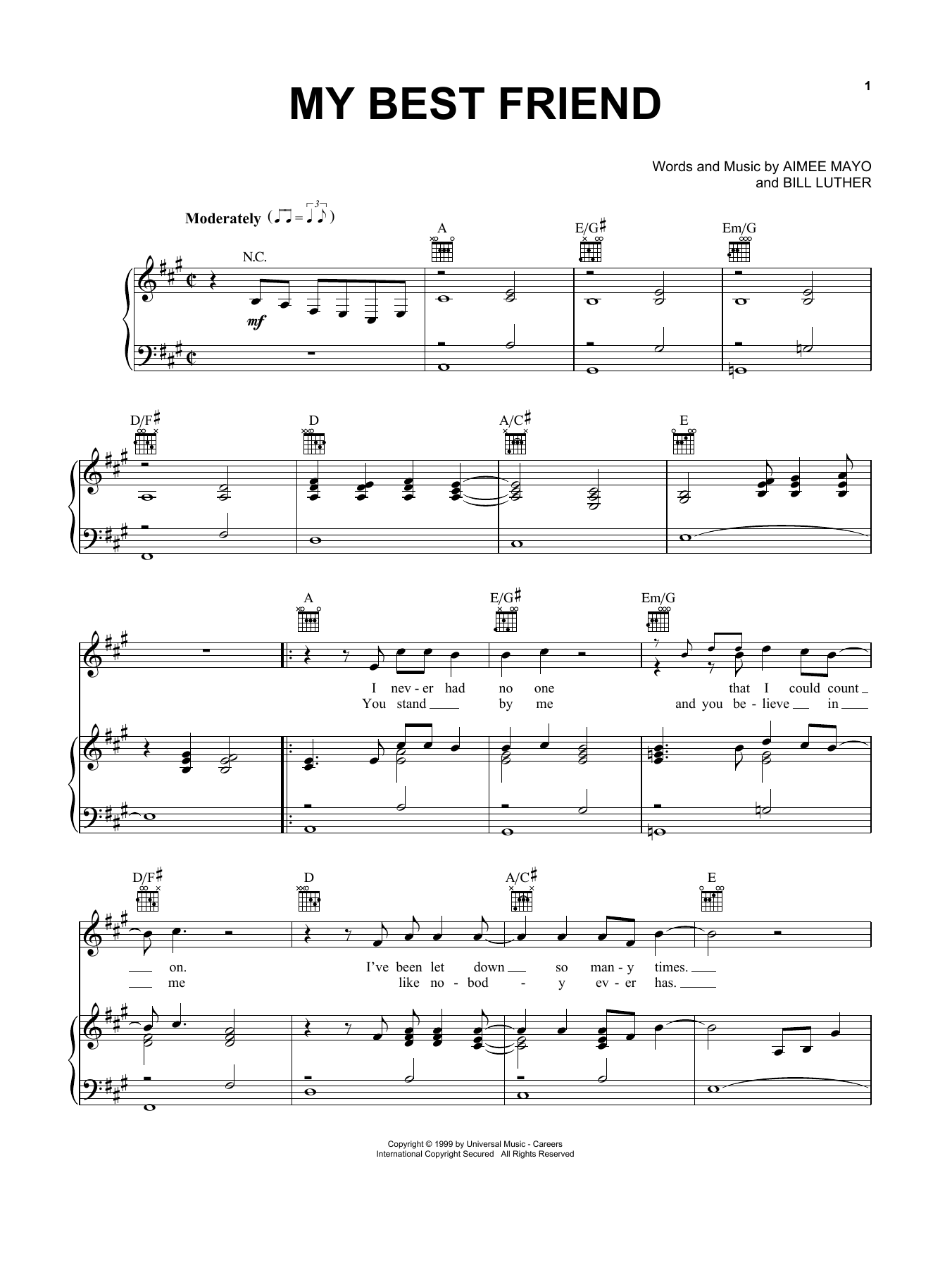 Tim McGraw My Best Friend sheet music notes and chords arranged for Piano, Vocal & Guitar Chords (Right-Hand Melody)