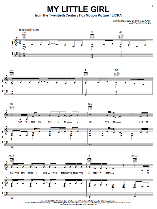 Tim McGraw My Little Girl sheet music notes and chords arranged for Piano, Vocal & Guitar Chords (Right-Hand Melody)