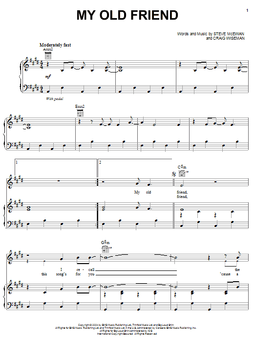 Tim McGraw My Old Friend sheet music notes and chords arranged for Piano, Vocal & Guitar Chords (Right-Hand Melody)