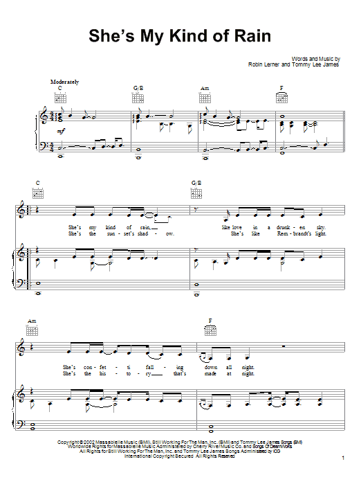 Tim McGraw She's My Kind Of Rain sheet music notes and chords arranged for Piano, Vocal & Guitar Chords (Right-Hand Melody)