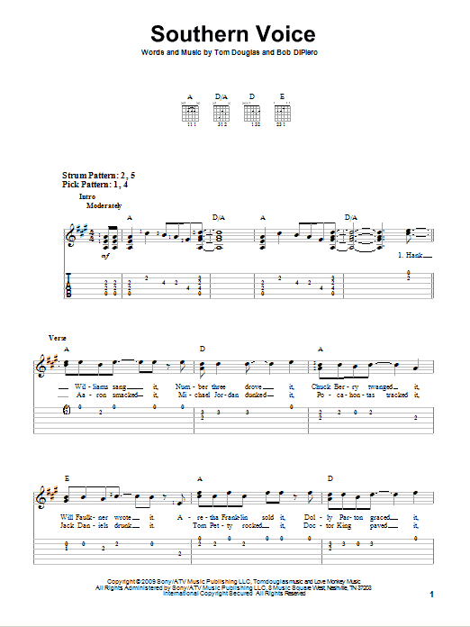 Tim McGraw Southern Voice sheet music notes and chords arranged for Piano, Vocal & Guitar Chords (Right-Hand Melody)