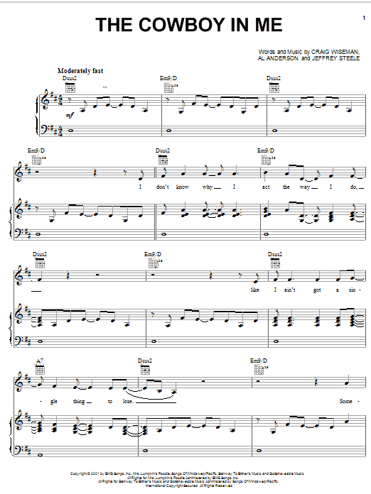 Tim McGraw The Cowboy In Me sheet music notes and chords arranged for Piano, Vocal & Guitar Chords (Right-Hand Melody)