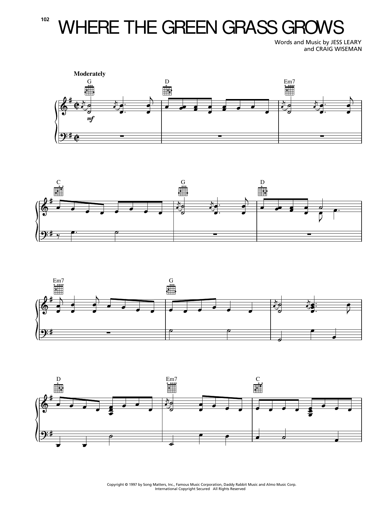 Tim McGraw Where The Green Grass Grows sheet music notes and chords arranged for Piano, Vocal & Guitar Chords (Right-Hand Melody)